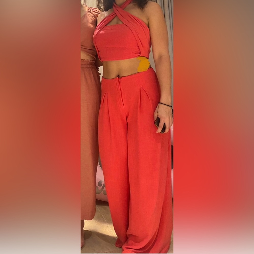 ASOS Women's Vibrant Coral Wide Leg Pant Set